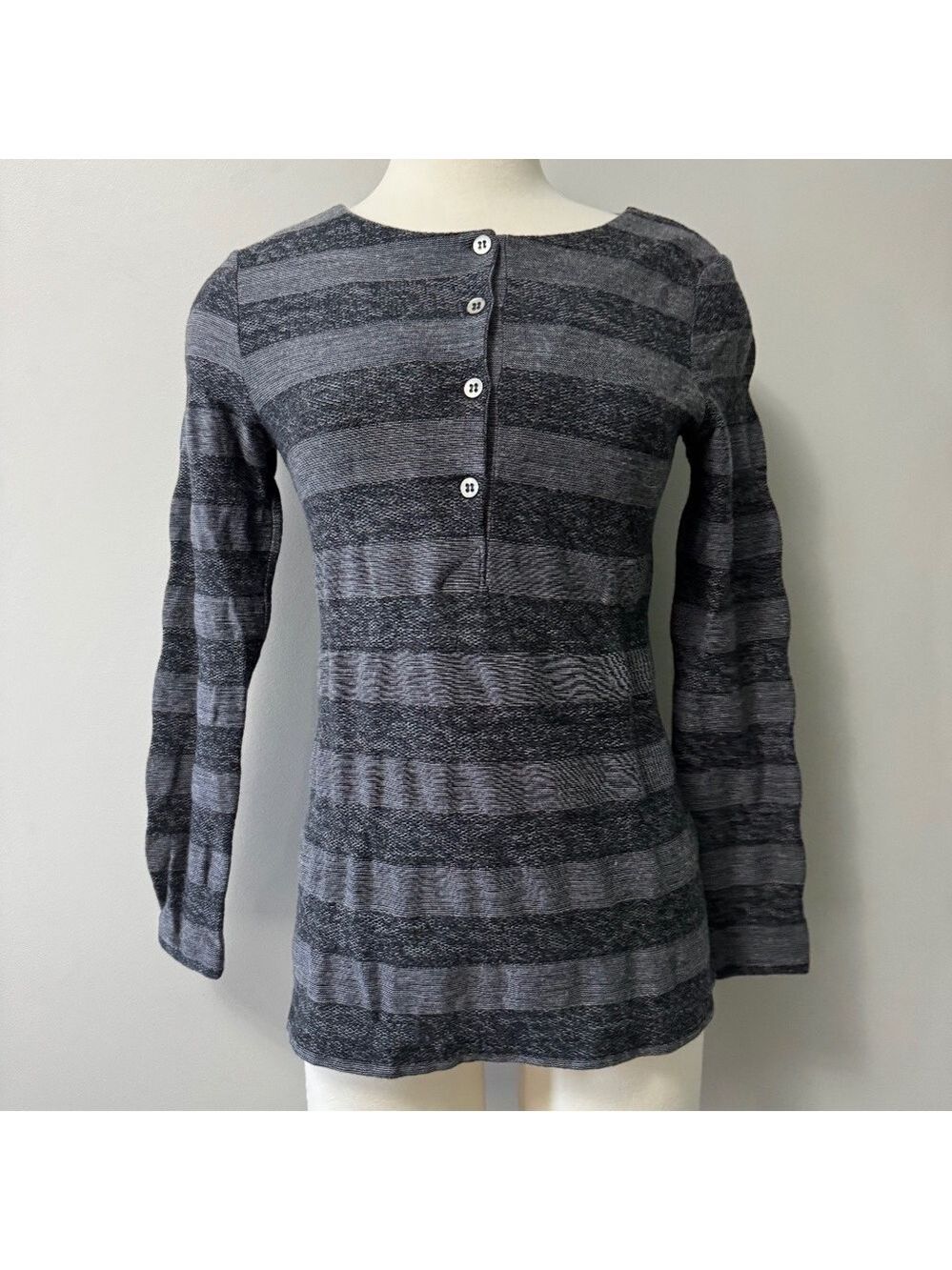 Lacoste Charcoal and Light Gray Striped Crew Neck Sweater wool blend Size 36